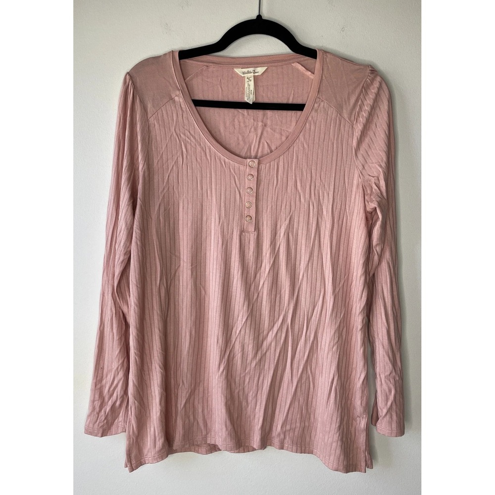 Matilda Jane Henley Top Womens Medium Pink Ribbed Long Sleeve Soft Balletcore